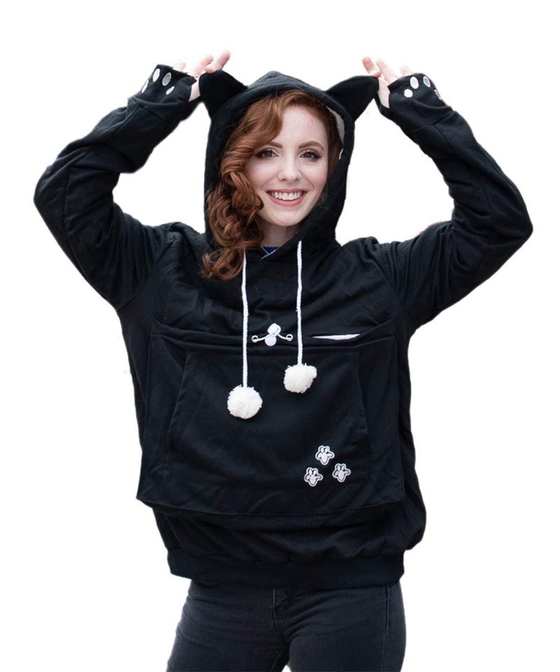 ALYC Unisex Hoodies Pet Holder Cat Dog Large Pouch Carriers Pullover with Cat Printing Sweatshirt (Black-Classic Version, XXL) - Image 1